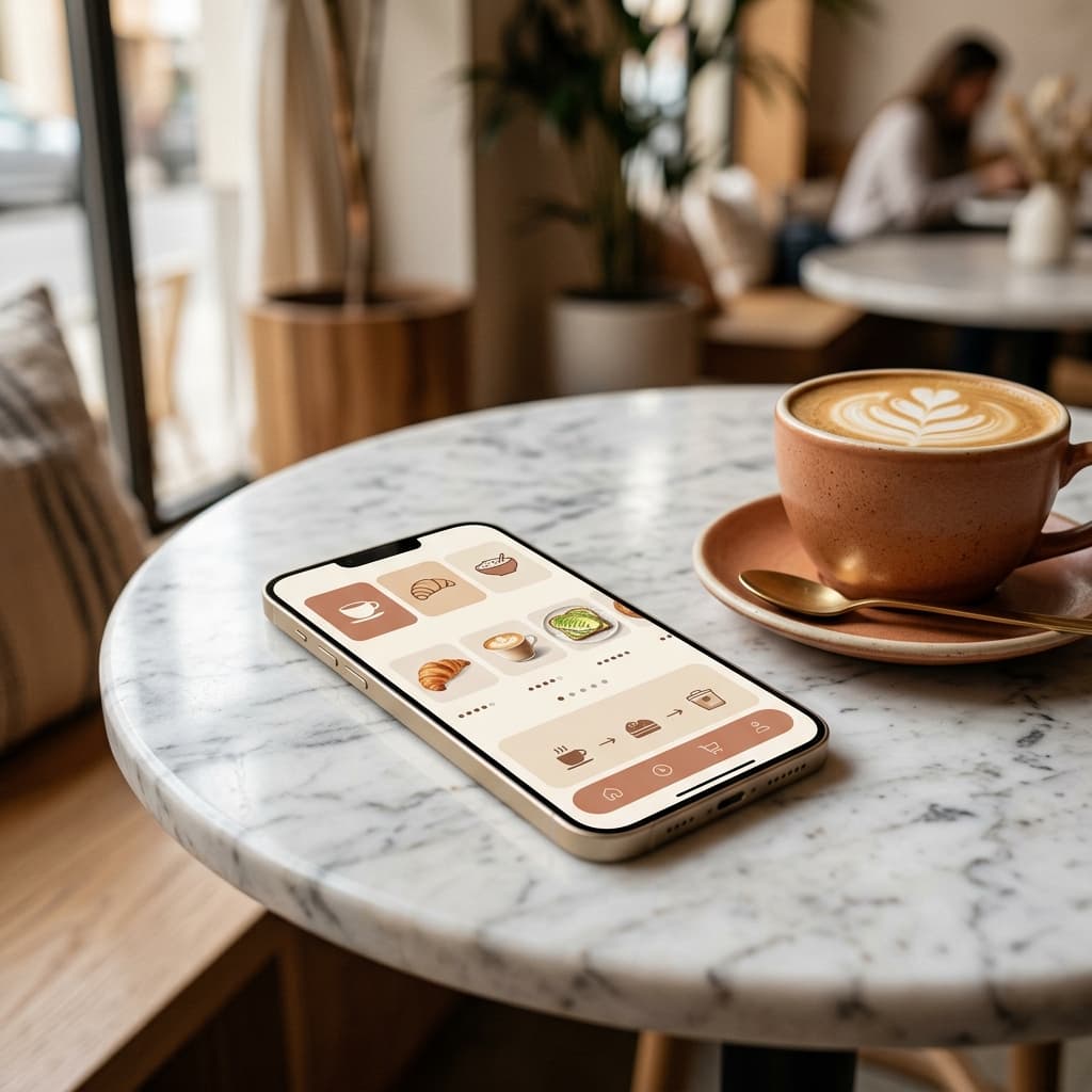 Customer order portal on a mobile device at a cafe table