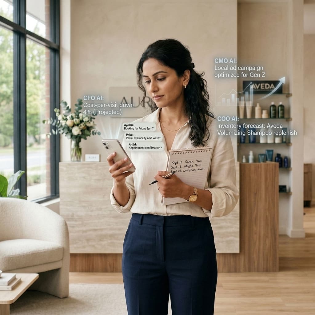 Business owner reviewing operations on phone | Virtual C-Suite working behind the scenes